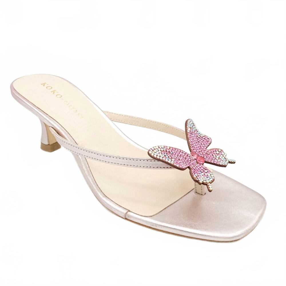 NEW KOKO + PALENKI women's flutter butterfly heel in rose metallic